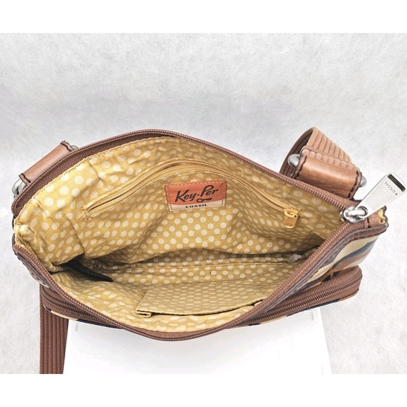Key-Per Fossil Coated Canvas Crossbody Bag Floral Logo Lock Key Purse - Picture 7 of 8